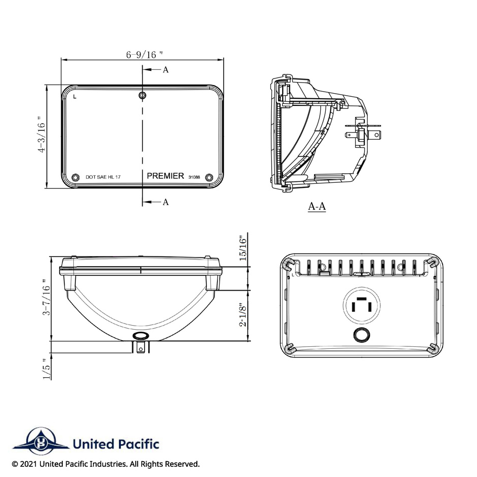 ULTRALIT - High Power LED 4" X 6" Low Beam Headlight With Polycarbonate Lens & Housing