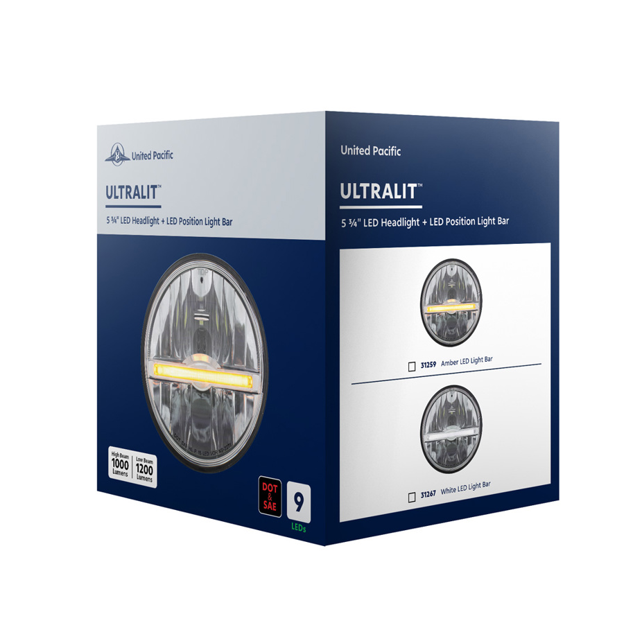 UNIVERSAL ULTRALIT - 9 LED 5-3/4" LED Headlight With White LED Position Light Bar