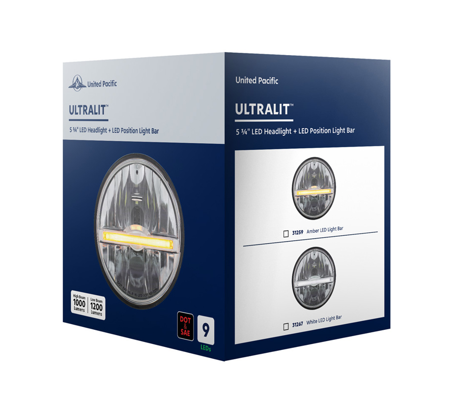 UNIVERSAL ULTRALIT - 9 LED 5-3/4" LED Headlight With Amber LED Position Light Bar