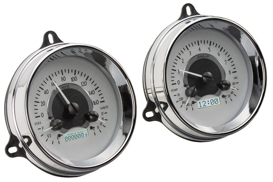 1954 Chevrolet Truck Only Dakota Digital VHX Analog Instrument System - Silver Alloy Style Face - White Display VHX-54C-PU-S-W