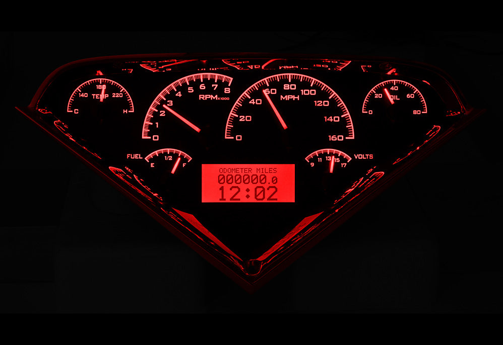 1955-1959 Chevrolet Truck Dakota Digital VHX Analog Instrument System Black Alloy Background - Red Lighting