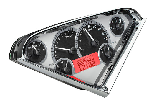 1955-1959 Chevrolet Truck Dakota Digital VHX Analog Instrument System Silver Alloy Background - Red Lighting