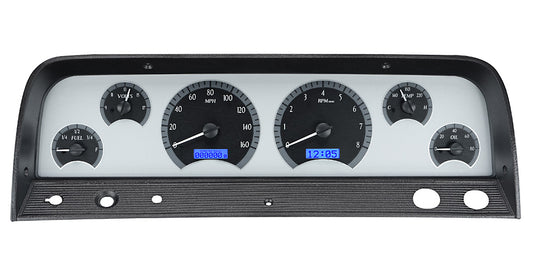 1964-1966 Chevrolet Pickup VHX System, Silver Alloy Face, Blue Display VHX-64C-PU-S-B