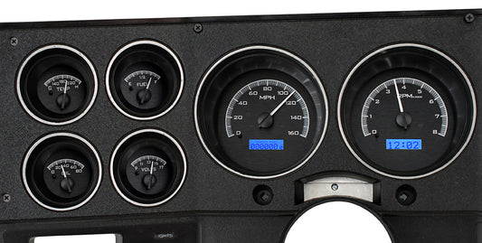 1973-1987 Chevy Pickup VHX System, Black Alloy Style Face, Blue Display VHX-73C-PU-K-B