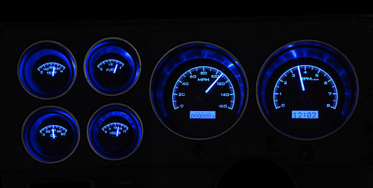 1973-1987 Chevy Pickup VHX System, Black Alloy Style Face, Blue Display VHX-73C-PU-K-B