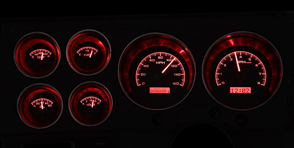 1973-1987 Chevy Pickup VHX System, Black Alloy Style Face, Red Display VHX-73C-PU-K-R