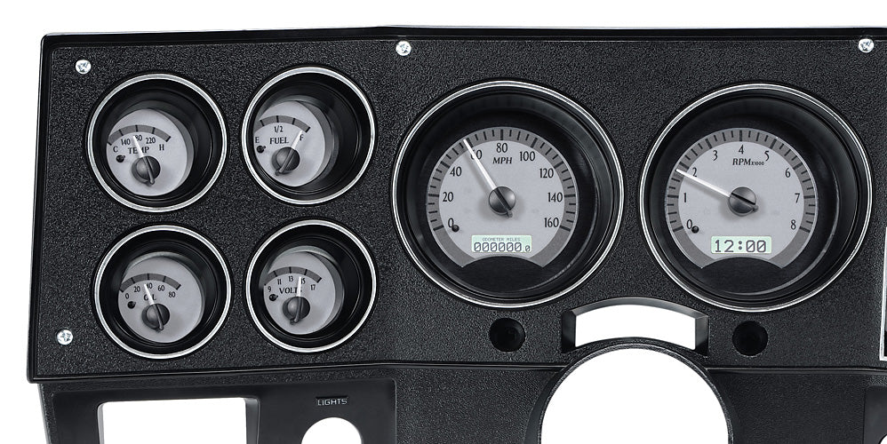 1973-1987 Chevy Pickup VHX System, Silver Alloy Style Face, White Display VHX-73C-PU-S-W