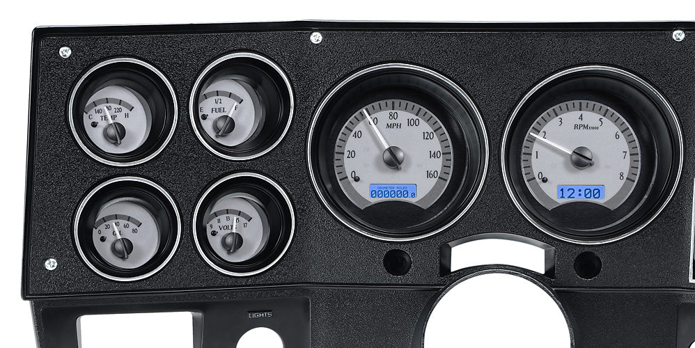 1973-1987 Chevy Pickup VHX System, Silver Alloy Style Face, Blue Display VHX-73C-PU-S-B