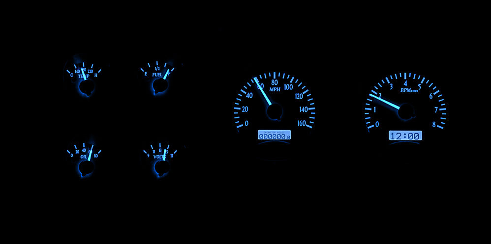 1973-1987 Chevy Pickup VHX System, Silver Alloy Style Face, Blue Display VHX-73C-PU-S-B