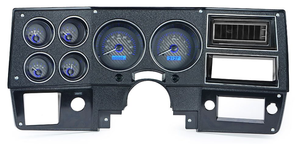 1973-1987 Chevy Pickup VHX System, Carbon Fiber Style Face, Blue Display VHX-73C-PU-C-B