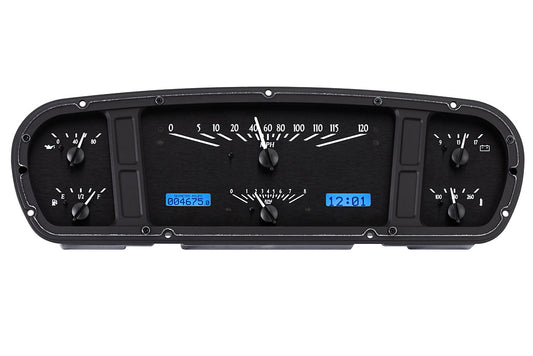 1965-1966 Ford Custom Cab Pickup VHX Instruments - Black Alloy Face, Blue Display VHX-65F-PU-K-B