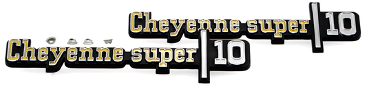 1973-1976 FRONT FENDER EMBLEMS "CHEYENNE SUPER 10" LH/RH PAIR CHEVROLET TRUCK