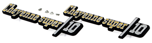 1973-1976 FRONT FENDER EMBLEMS "CHEYENNE SUPER 10" LH/RH PAIR CHEVROLET TRUCK